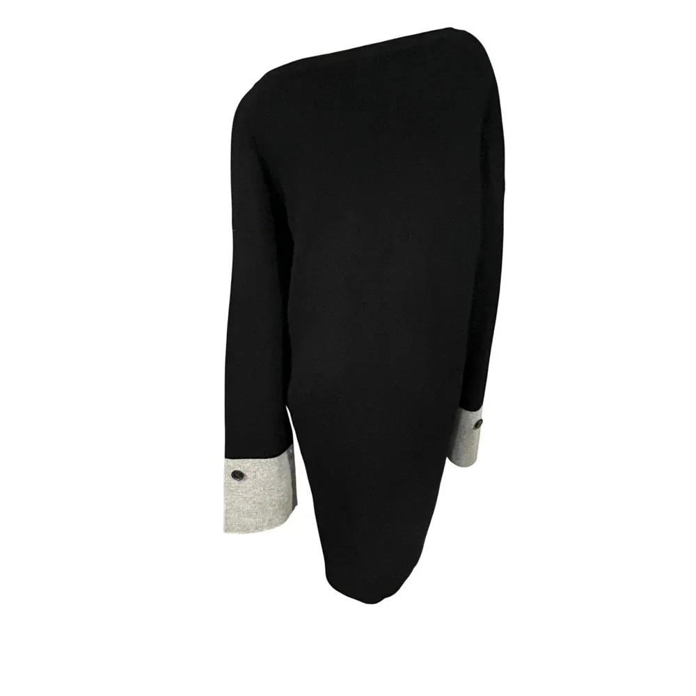 Naadam Wool Cashmere Colorblock V-Neck Tunic Dress Black Old Money NWT XL